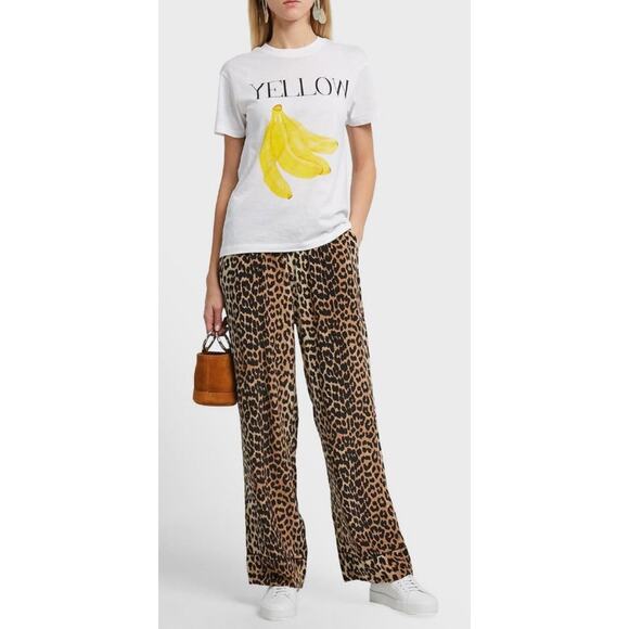 Ganni Fayette Leopard Print Silk Wide Leg Elastic Waist Pants 36 US 6 - Picture 1 of 7
